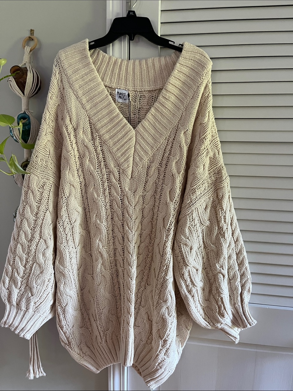 Princess Polly Cream Cable Knit V-Neck Sweater Dress